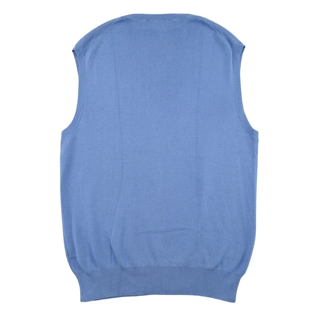 100% Pima Cotton Polo Ralph Lauren Men V-Neck Sweater Vest Blue Orange Pony M